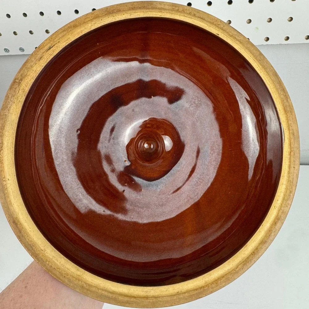 Vtg Mar-Crest Daisy Dot Brown Drip Glaze Covered Stoneware‎ Casserole Dish